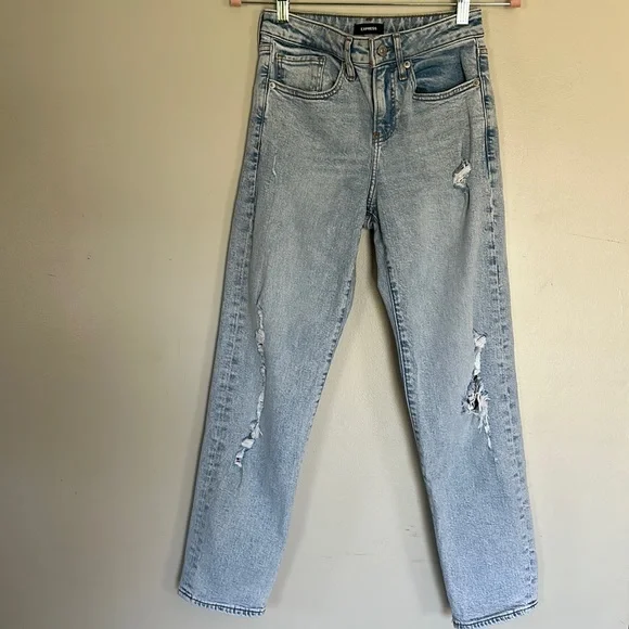 Express Jeans Express Mid Rise Ripped Boyfriend Jean Light